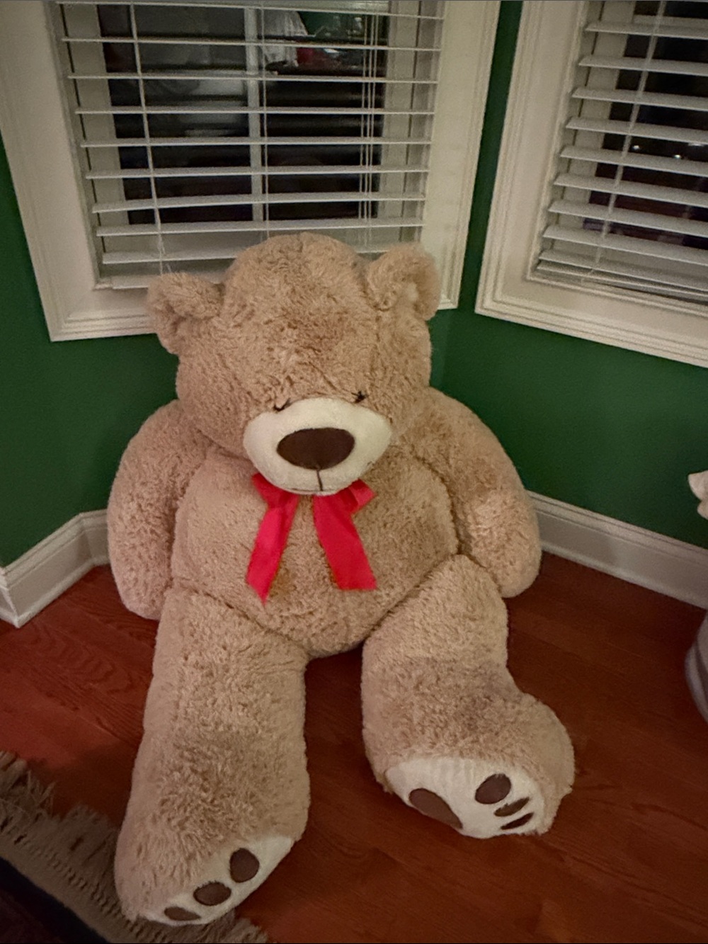 Plush Beige Teddy Bear with Red Bow - Kids Toys